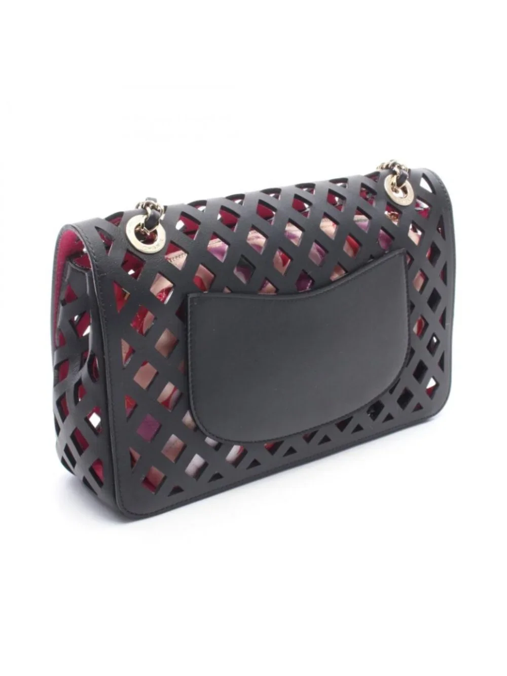 Chanel Shoulder Bag Perforated Black Lambskin Flap Chain